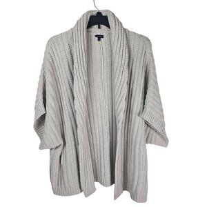Talbots Chunky Rib Knit Open Cardigan‎ L Beige Shawl Collar Dolman Wide Sleeve